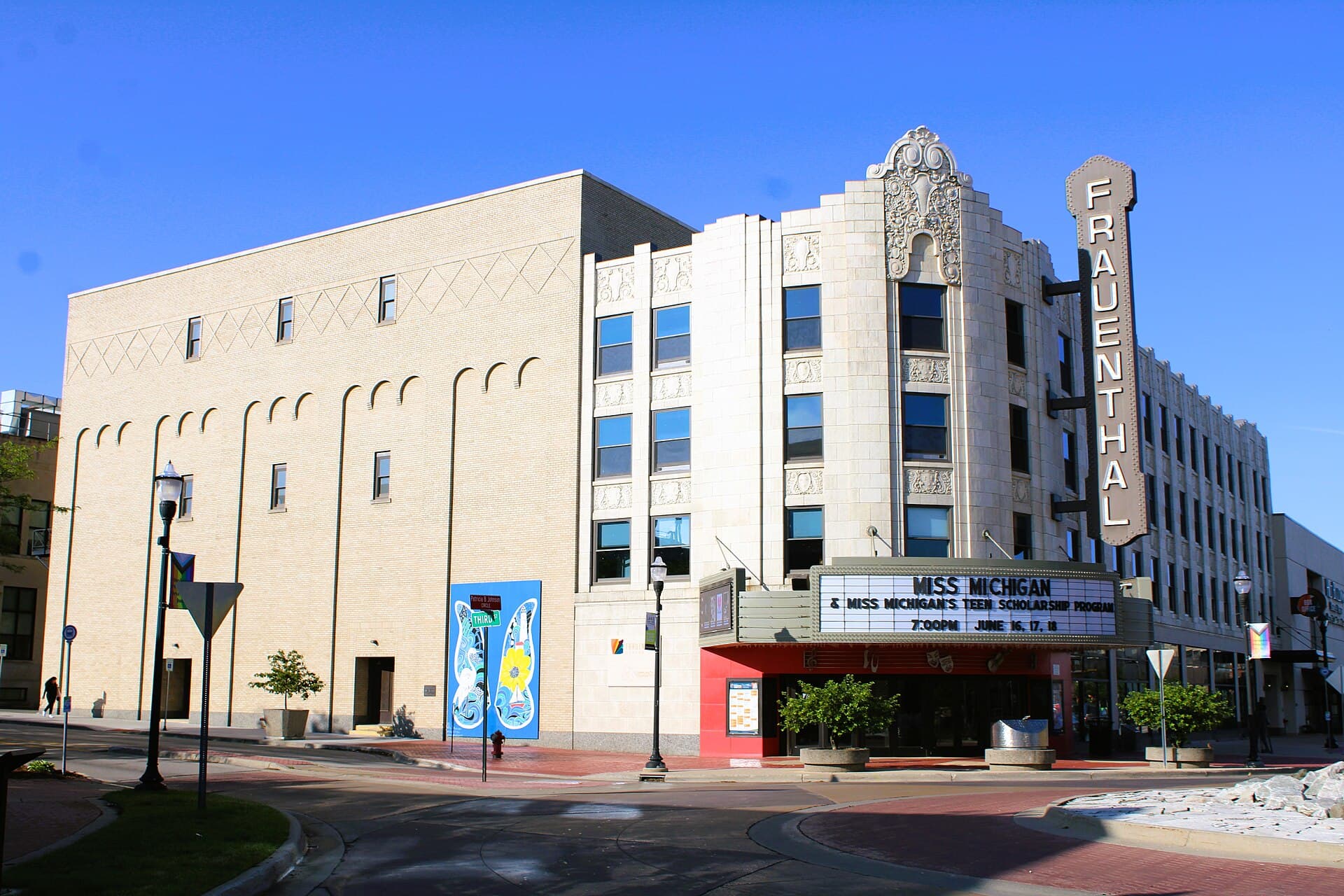 The Frauenthal Center marquee and facade on Western Avenue in downtown Muskegon